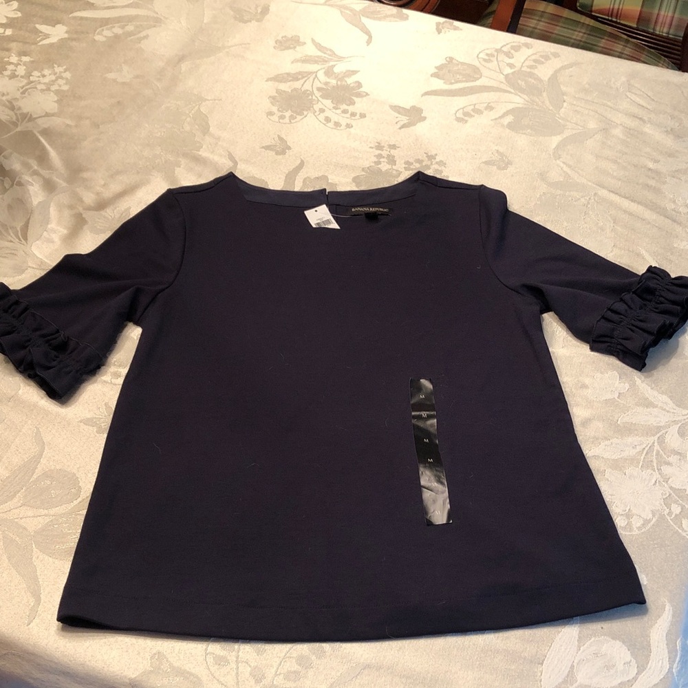 Banana Republic Navy Ruffle Sleeve Top